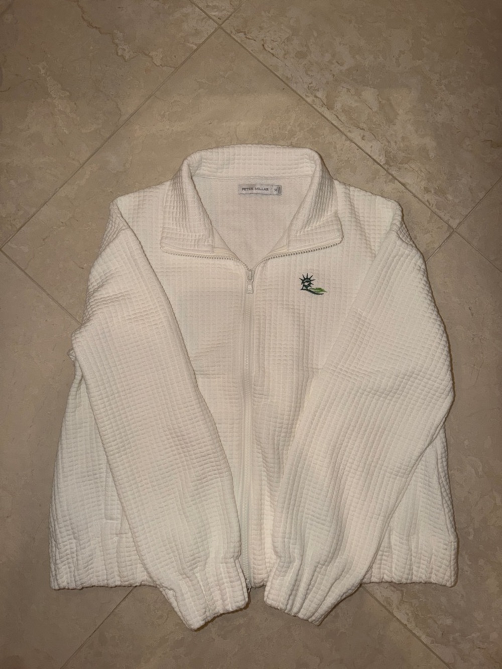 Peter Millar White Waffle Zip Jacket with Liberty National Golf Course Logo